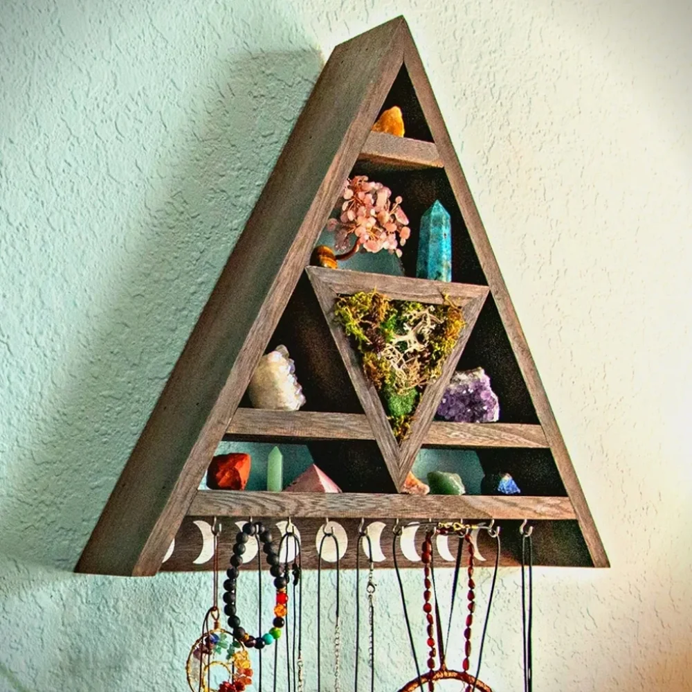 ARAGO Wooden Moon Shelf For Crystals